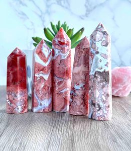 pink flower agate crystal towers with druzy