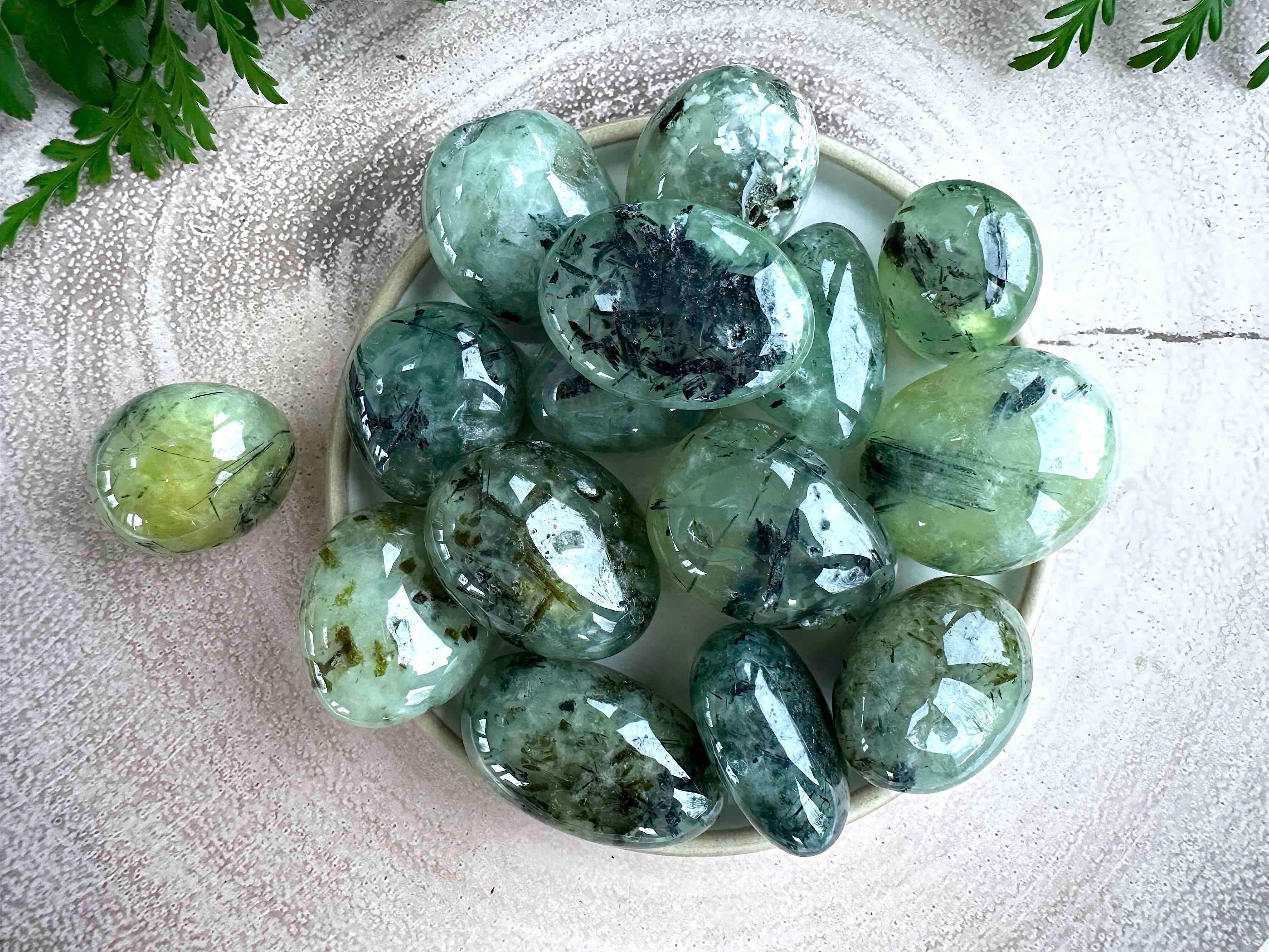 Prehnite and 2024 black tourmaline