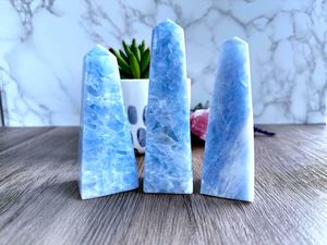 light blue calcite crystal towers for anxiety and communication