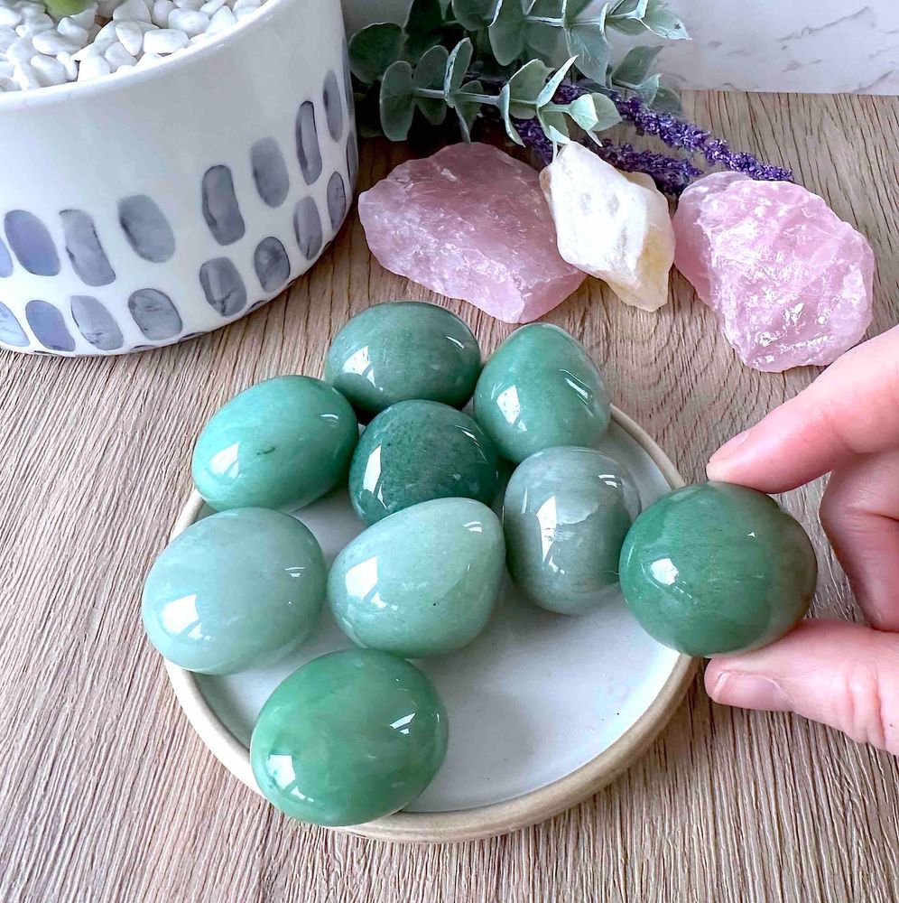 large green Aventurine tumble stone, healing, happiness, positivity & stress relief