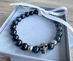 Blue tigers eye crystal mens bracelet in 8mm gemstone beads in a branded gift box