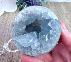 celestite crystal geode sphere showing opening of geode