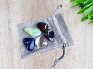 crystal set wedding day and hen do gift for bridge or groom with five tumbled stones, card and gift bag