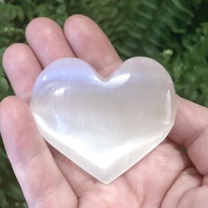White Selenite crystal hearts from The holistic hamper crystal shop UK