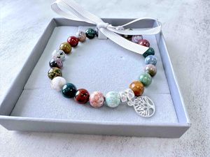 Ocean Jasper crystal sterling silver charm bracelet in box, the holistic hamper crystals UK