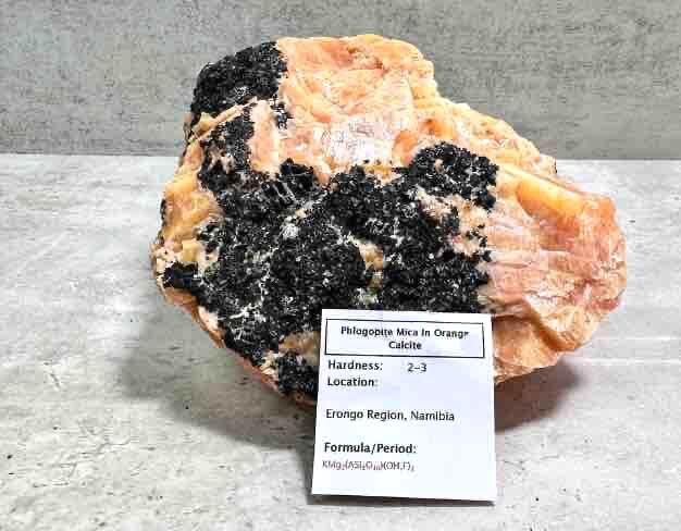 phlogopite mica in orange calcite crystal specimen 1.9kg
