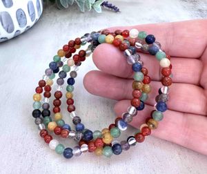 4mm round bead chakra crystal stretch bracelets in rainbow colours