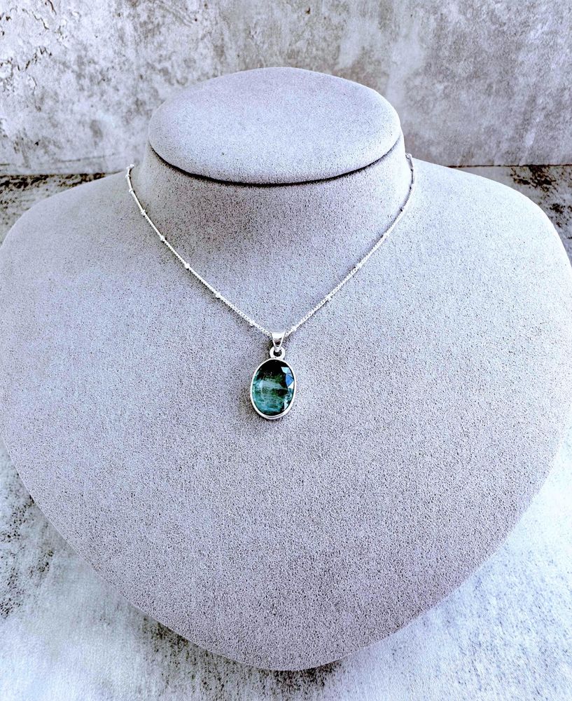 green kyanite oval sterling silver pendant with optional chain