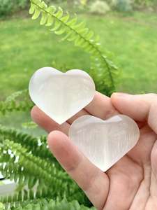 White Selenite crystal hearts from The holistic hamper crystal shop UK