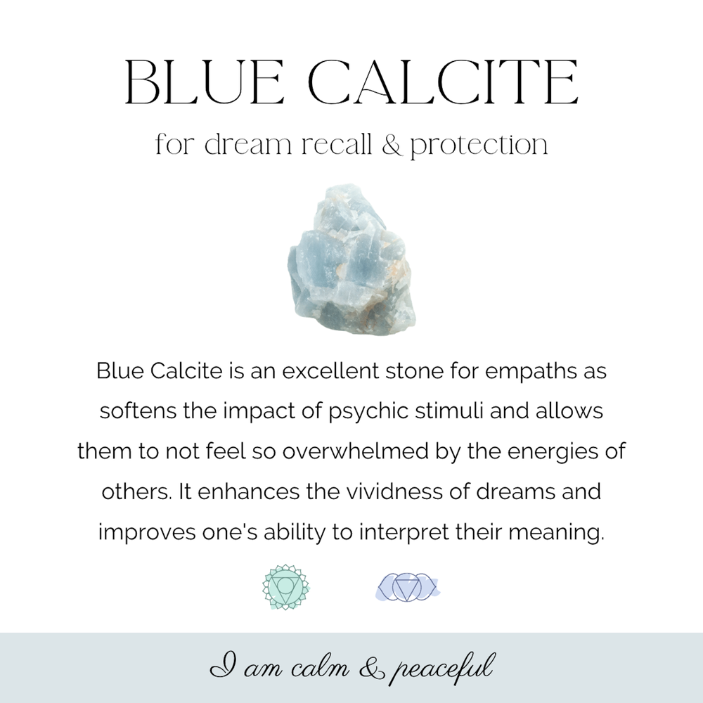 Blue Calcite Tumble Stone crystal information card, The Holistic Hamper, online crystal shop UK