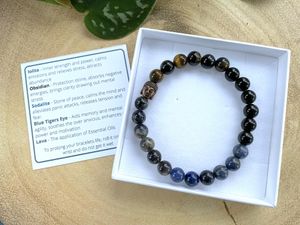 Mens crystal bracelet, blues blacks, The Holistic Hamper online crystal shop UK