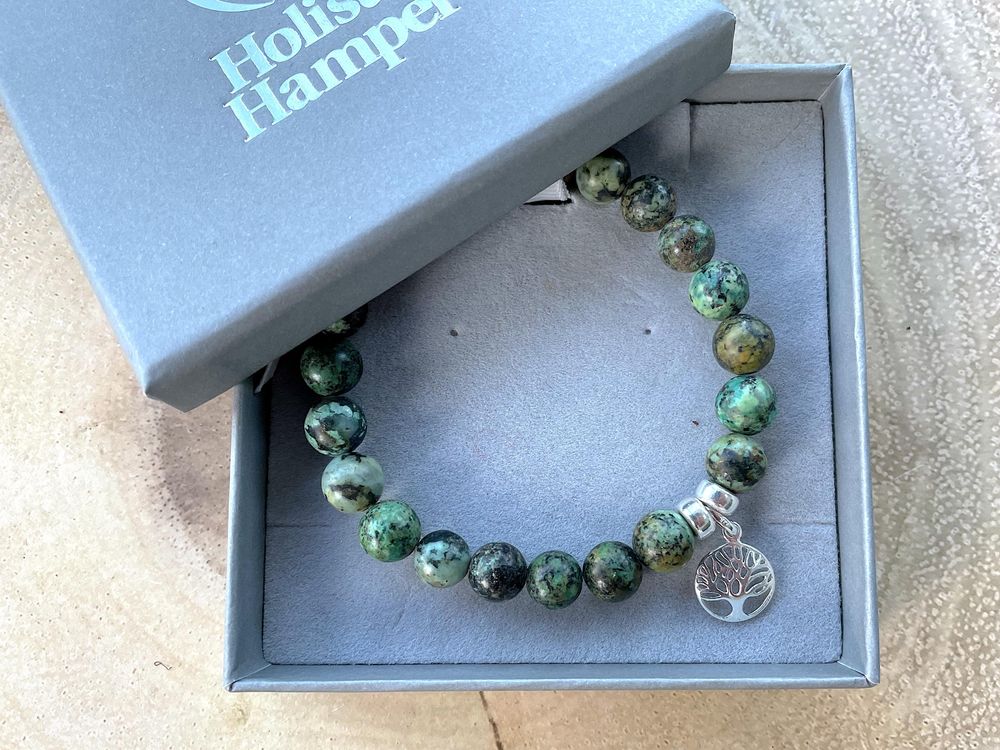 Turquoise Jasper Sterling Silver Charm Bracelet in Box, The Holistic Hamper Crystals UK