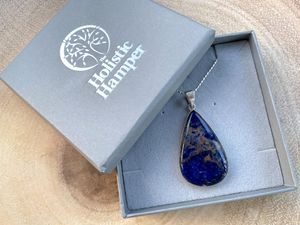 sodalite crystal pendant and silver 18 inch necklace in box, The Holistic Hamper Crystals UK