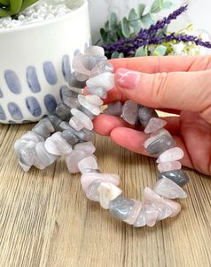 pink and grey luna rose quartz chunky chip bracelet, the holistic hamper crystal shop UK