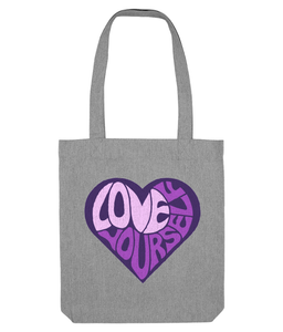 love yourself heart bubble writing tote bag for women grey