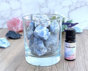 blue calcite crystal diffuser with meditation oil blend