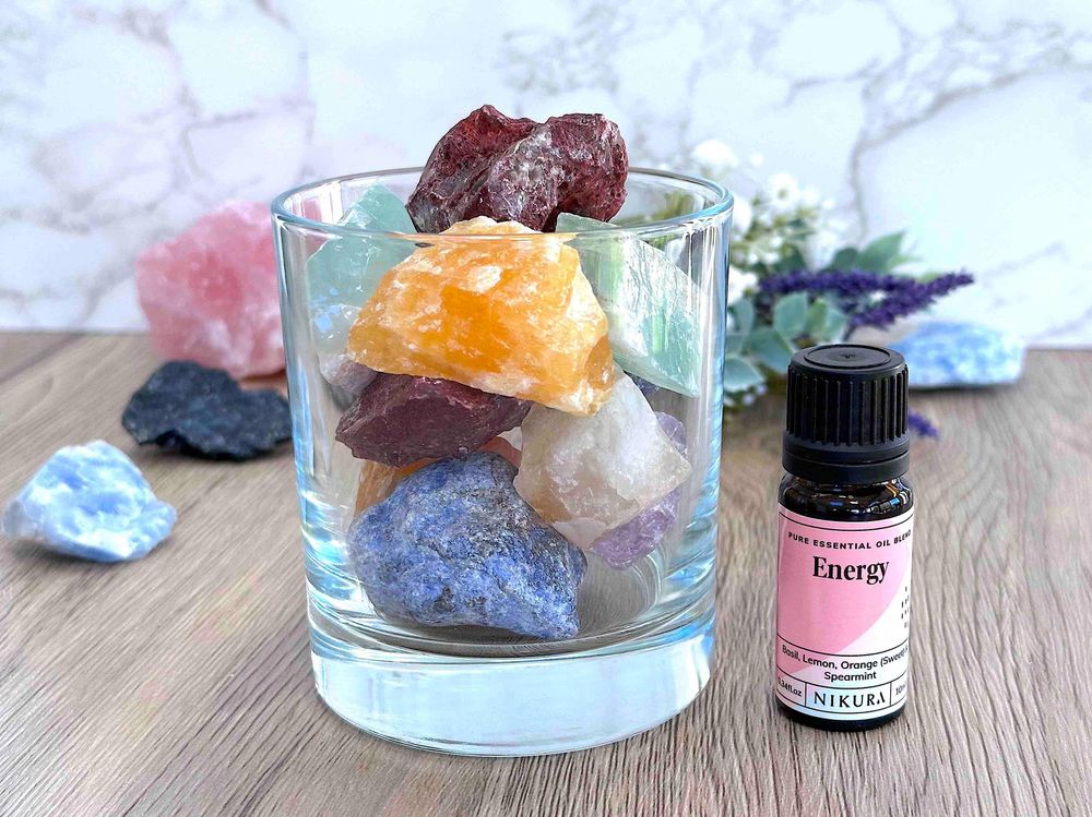 Chakra Crystal Diffuser for essential oils with lava tumble stone and energy oil blend
