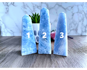 light blue calcite crystal towers for anxiety and communication
