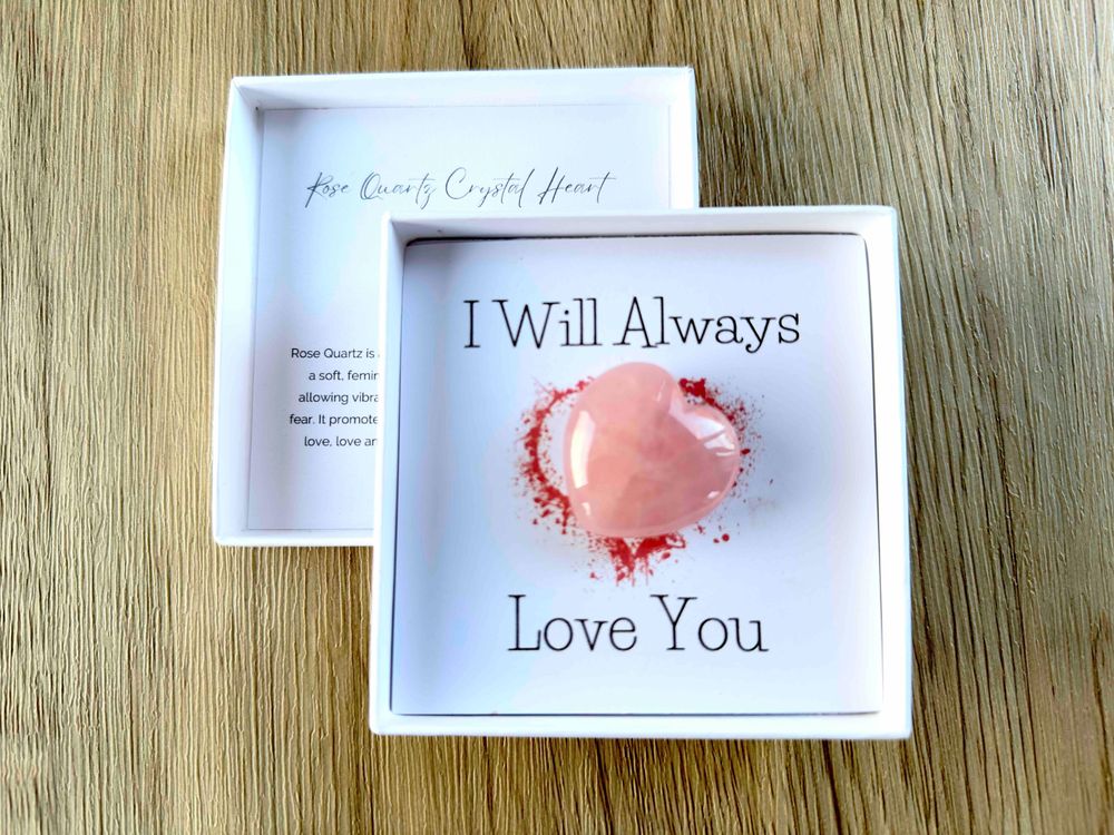 I will always love you crystal heart gift box, valentines day rose quartz