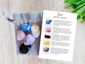 libra zodiac crystals set with five tumbled stones and properties card