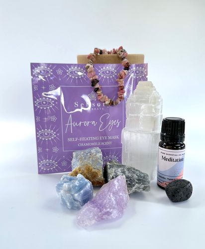 crystal gift box with eye mask, essential oil and crystals