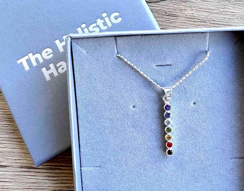 7 chakra gemstone pendant in box
