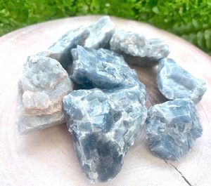 Raw rough blue calcite crystal chunks