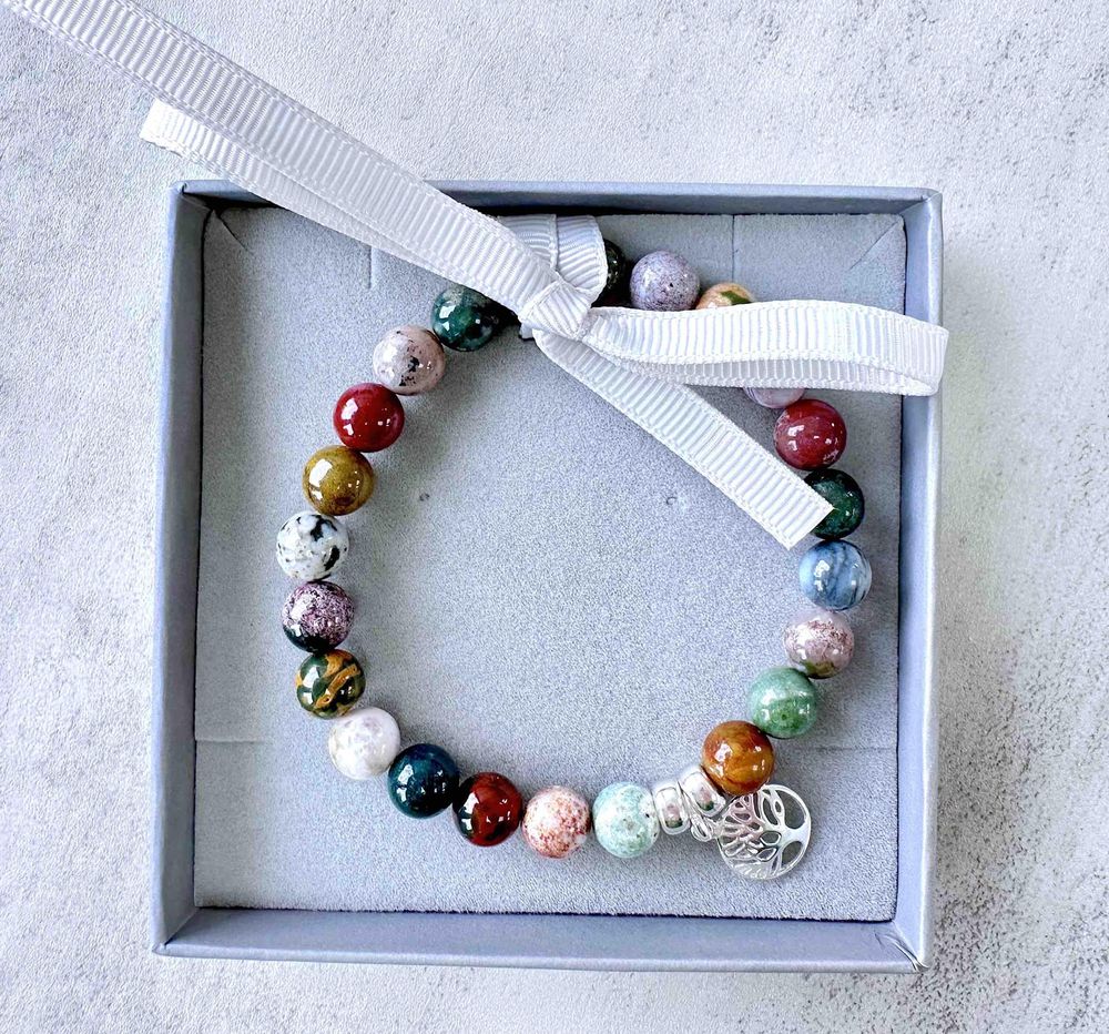 Ocean Jasper crystal sterling silver charm bracelet in box, the holistic hamper crystals UK