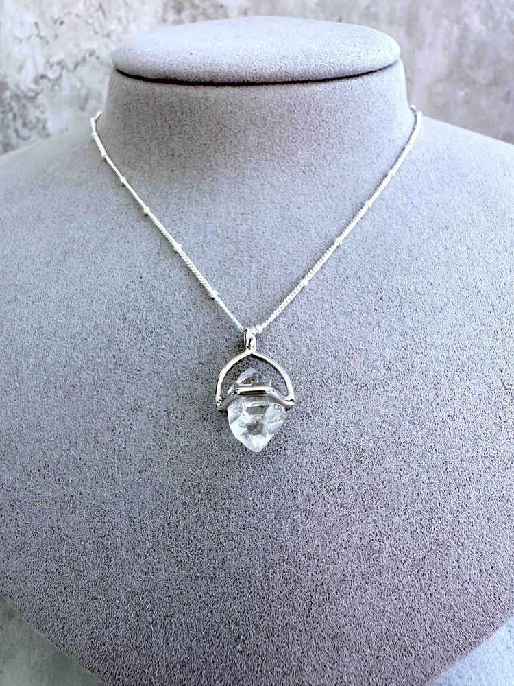 double point Herkimer diamond crystal pendant a sterling silver chain (clear quartz)