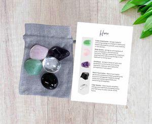 New Home Crystal Set for Protection, Love & Positive Energy with five tumbled stones and properties card