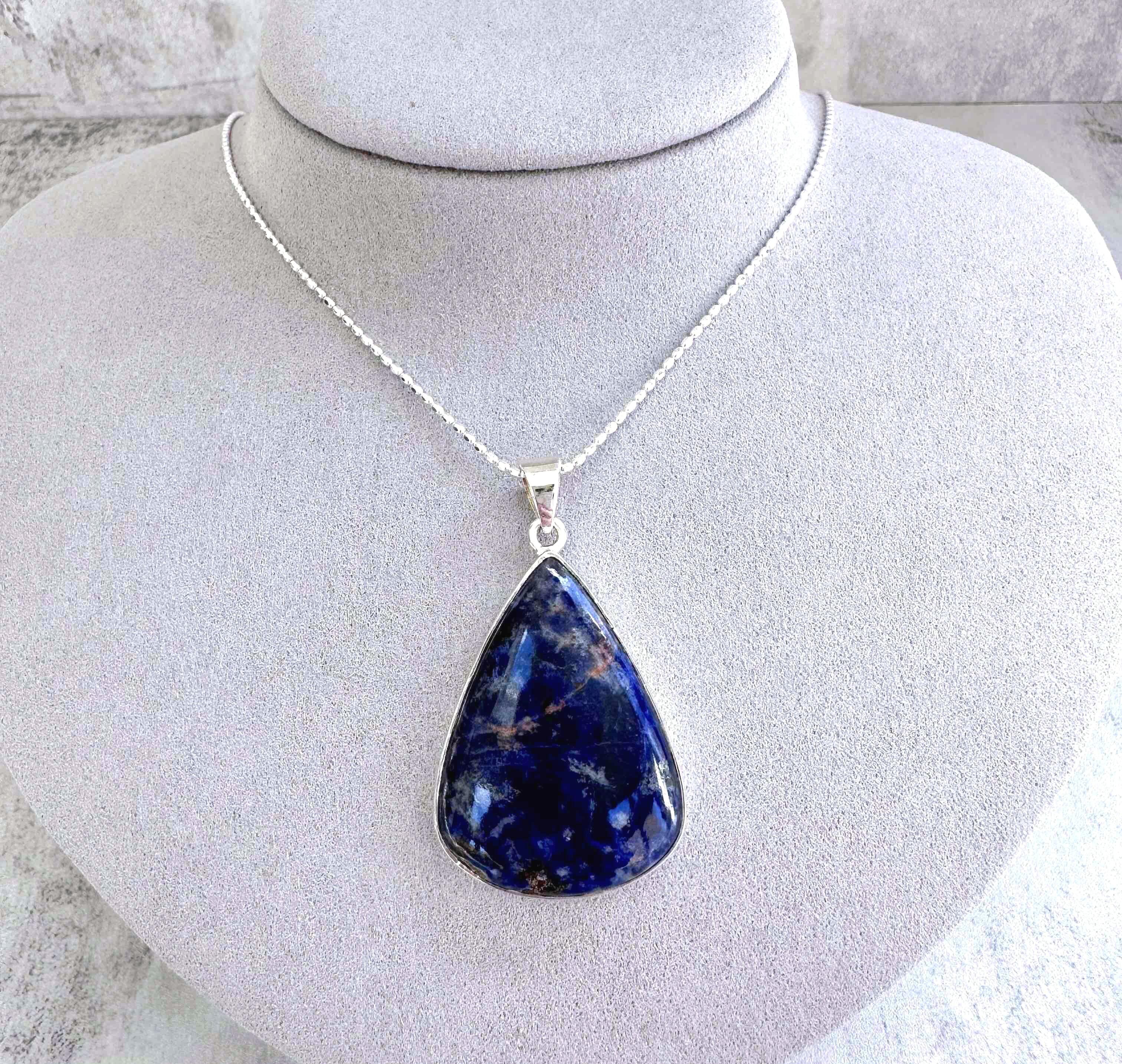 Blue Sodalite Sterling Silver Pendant – Calming Crystal