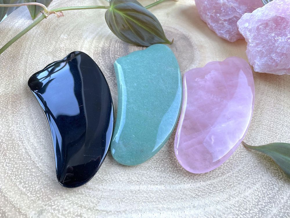 Gua Sha Skin Tool for the Face, Rose Quartz, Black Obsidian, Green Aventurine, Massage Facial Stone, The Holistic Hamper, online crystal shop UK
