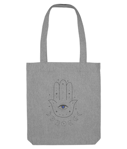 hamsa hand tote bag with evil eye light grey