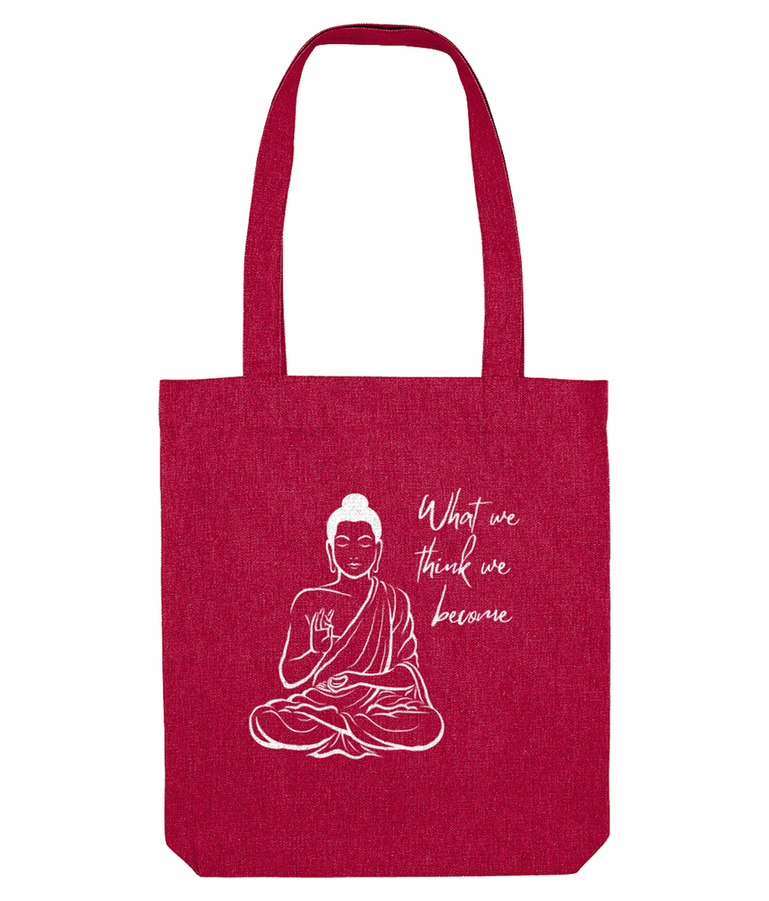 Buddha tote bag cranberry with what we think we become quote, the holistic hamper