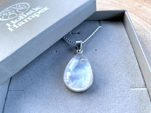 Moonstone teardrop Crystal Pendant in sterling silver in a box, the holistic hamper crystals UK