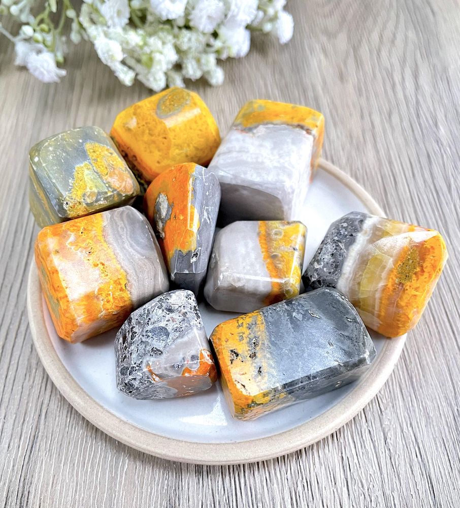 extra large bumble bee jasper crystal  tumble stones the holistic hamper online crystal shop