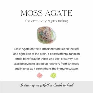 green moss agate crystal information card
