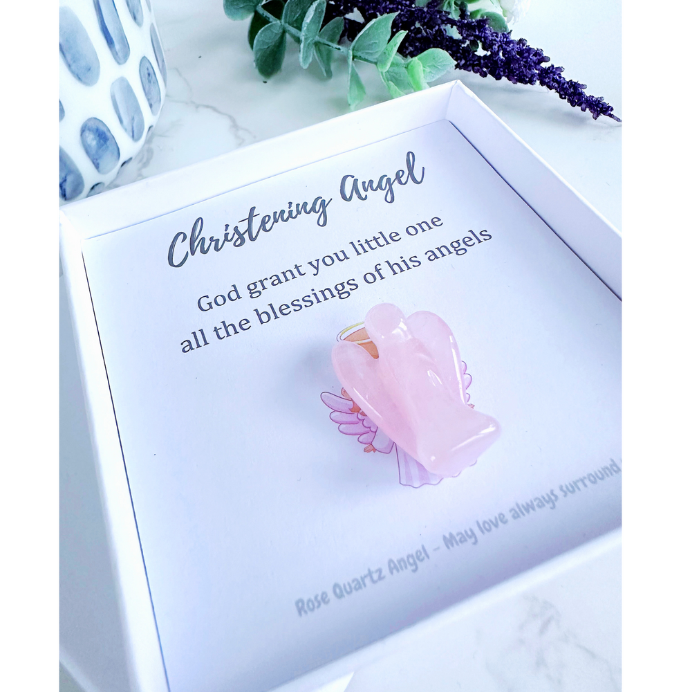 Rose Quartz Angel Boys or Girls Christening Gift, The Holistic Hamper Crystal Shop
