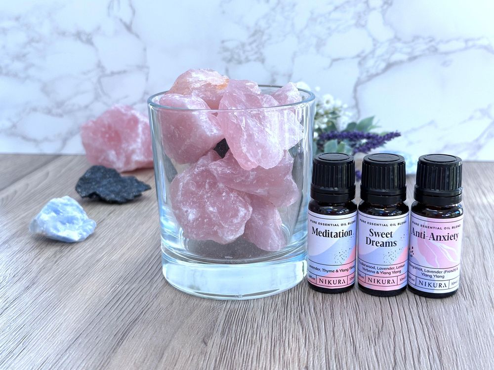 rose quartz crystal diffuser in glass votive jar from the holistic hamper with oil blend