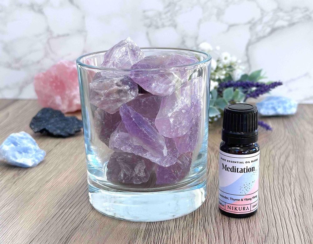 amethyst crystal diffuser with meditation essential oil blend