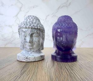 crystal buddha heads in white howlite and purple fluorite
