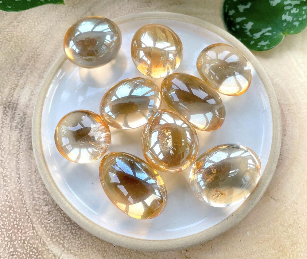 Topaz aura quartz crystal tumblestones, the holistic hamper UK crystal shop