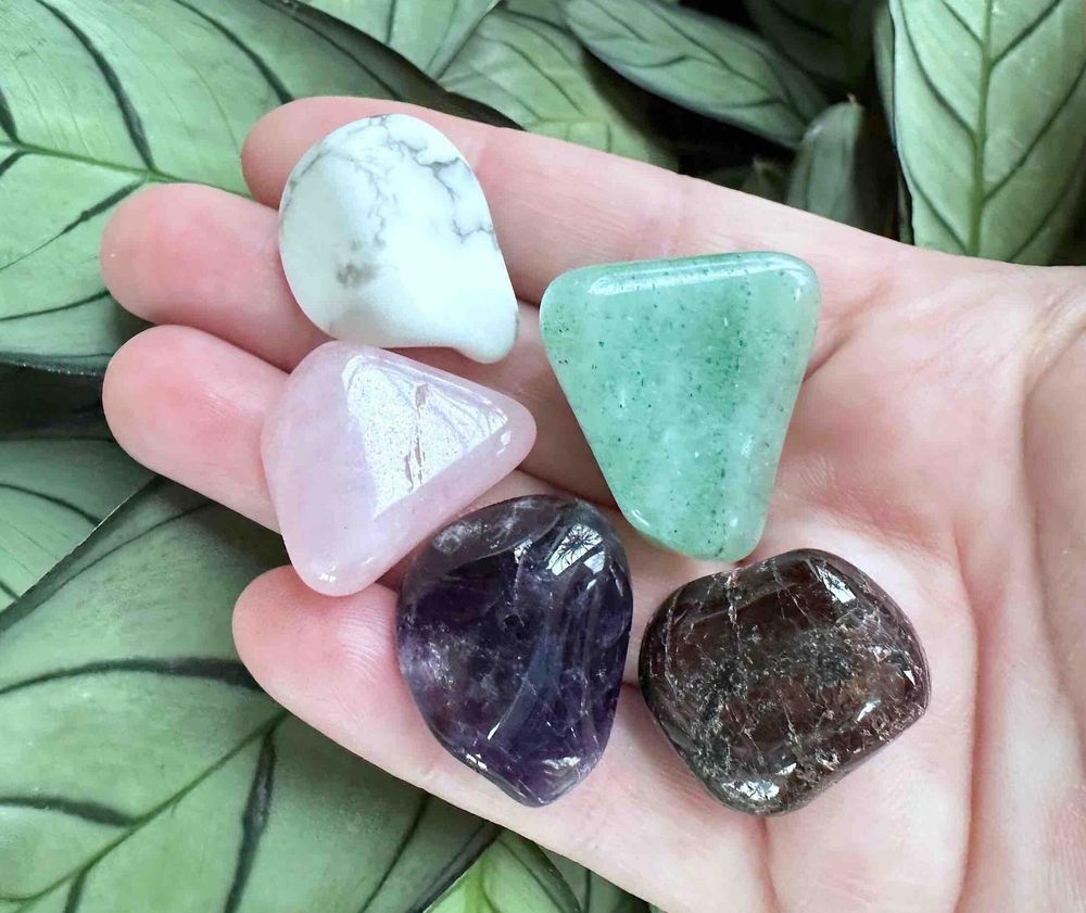 Love, romance and self love crystal set with five tumbled stones
