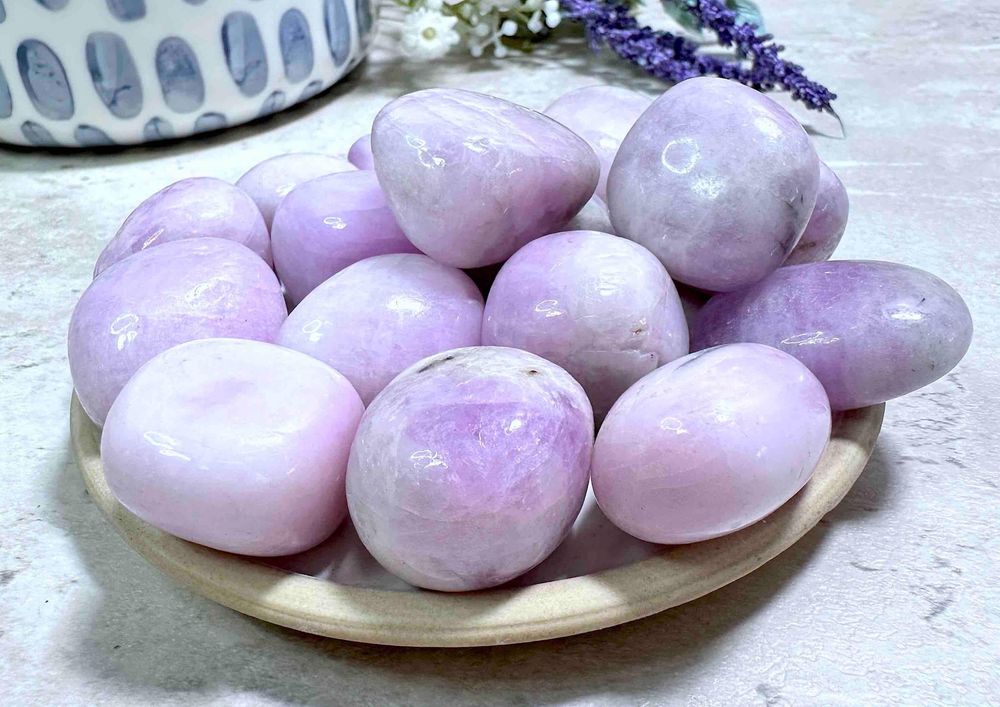 pink kunzite tumbled stones, rare crystal for love