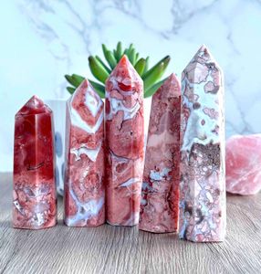 pink flower agate crystal towers with druzy