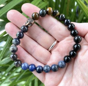 Handmade Mens crystal bracelet, blues blacks, The Holistic Hamper online crystal shop UK