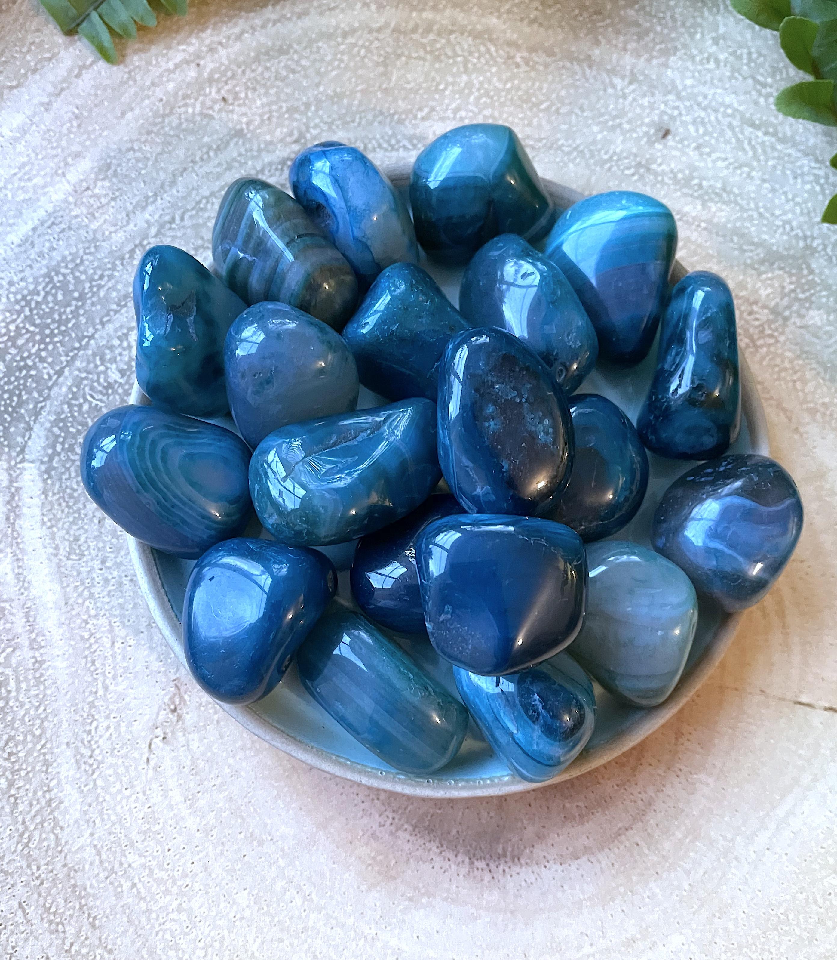 Blue Striped Banded Agate Crystal Healing Tumble Stone, The Holistic Hamper, online crystal shop UK
