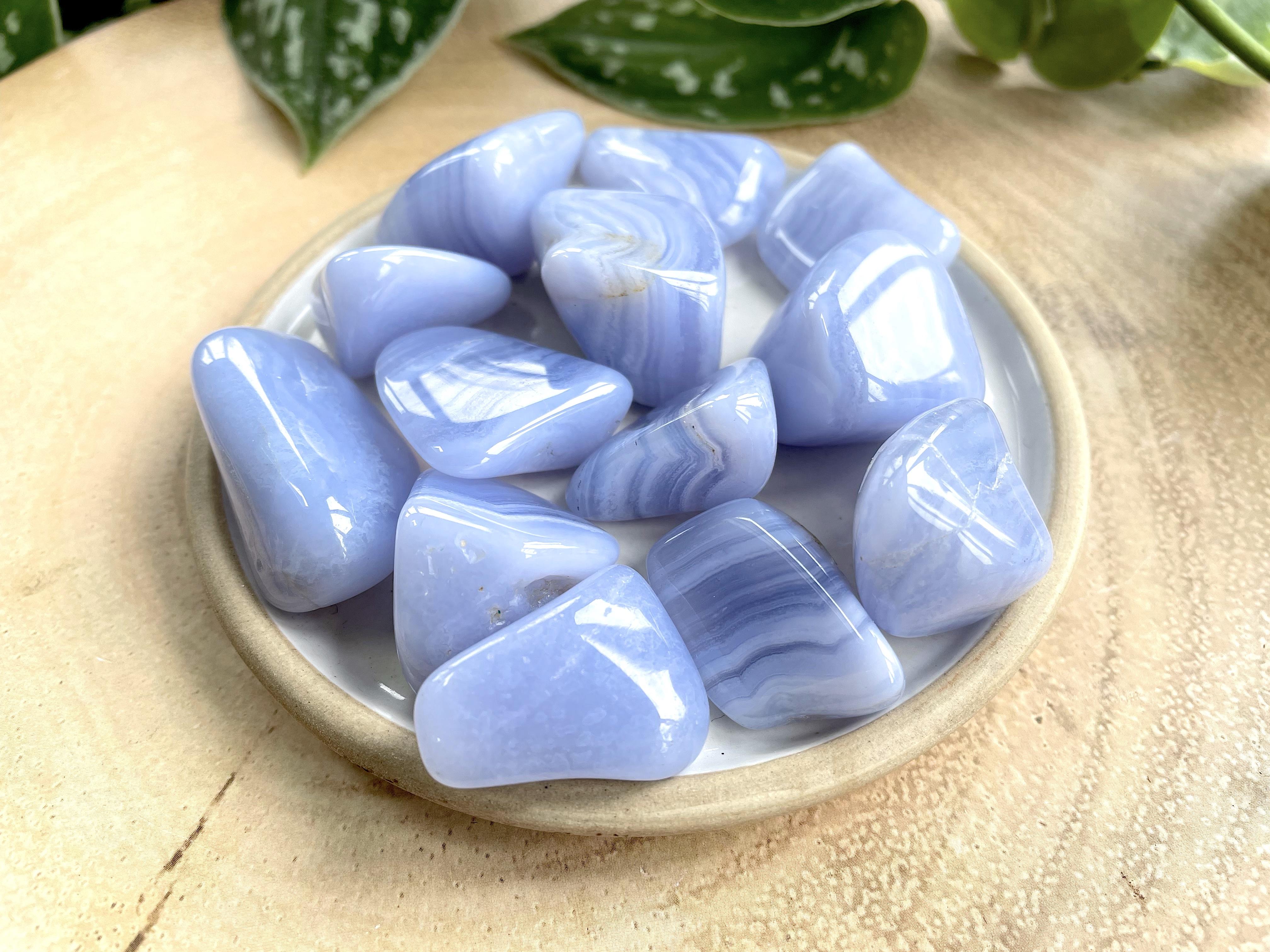 Blue lace agate grade AA tumble stones, healing crystal, UK online crystal shop The Holistic Hamper
