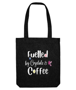 black Fuelled by crystals and coffee tote bag, UK online crystal shop