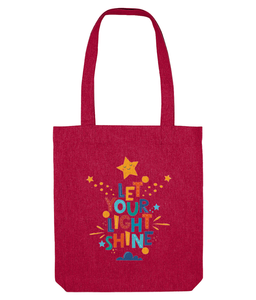 let your light shine tote bag cranberry, positive quote gifts, the holistic hampe